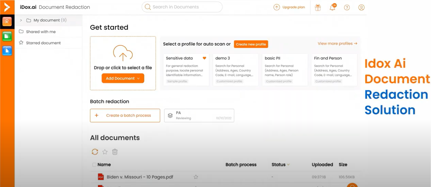 screenshot of iDox.ai Redact